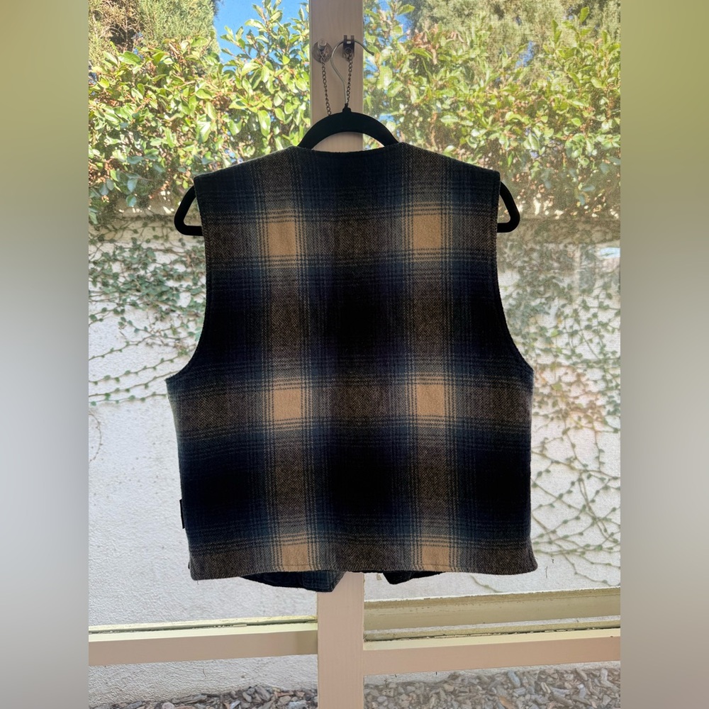 Vintage 90s Generra Reserve Wool Blend Blue & White Plaid Gorpcore Grunge Vest - Picture 12 of 12